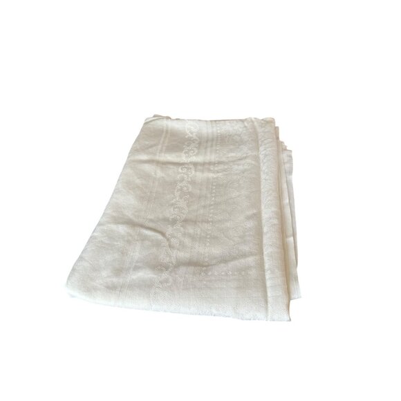 Vintage Ivory Linen TableCloth With 5Pc Napkin 68" X 48" Timeless Elegant - Picture 7 of 10